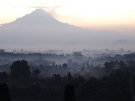Borobudur - Misty sunrise from Borobudur.
