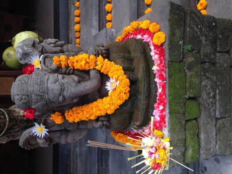 Ubud - Offerbakje en bloemen in Ubud