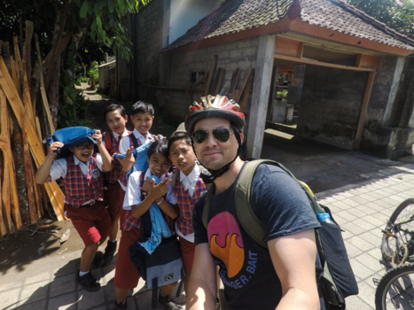 Bali - Bali.Ubud.cycling tour.thankful to meet those happy kids