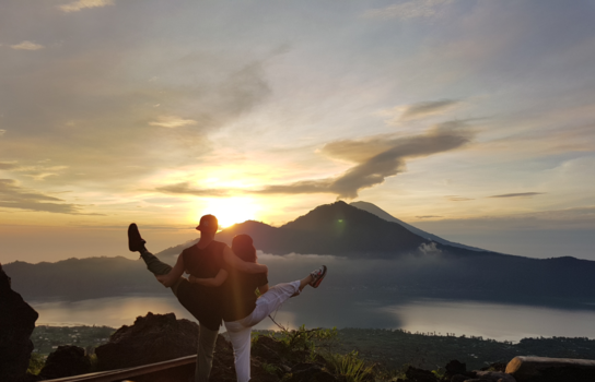 Bali - At the top of mt Batur, watching mt. Agung